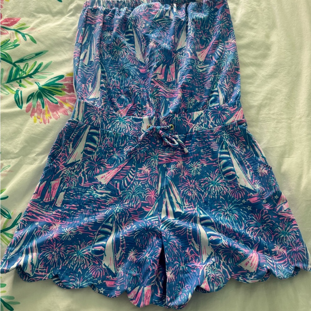 Lilly Pulitzer Blue and Pink Sailboat Romper